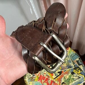 Aeropostale Braided Belt Womens L Brown Good Leather Woven Boho Western 47.5"